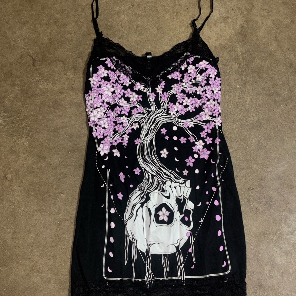 Spencer's Black and Pink Skull Tree Tank Top